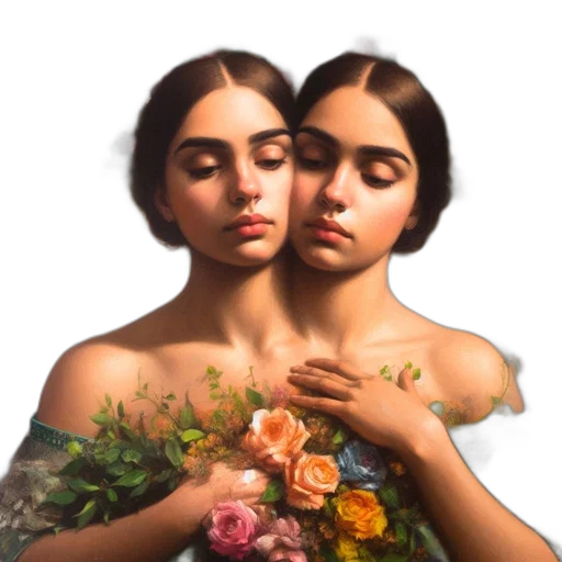 dress, crown, jewelry, flower, photorealistic, oil painting, concept art, fantasy art transparent PNG cut-out