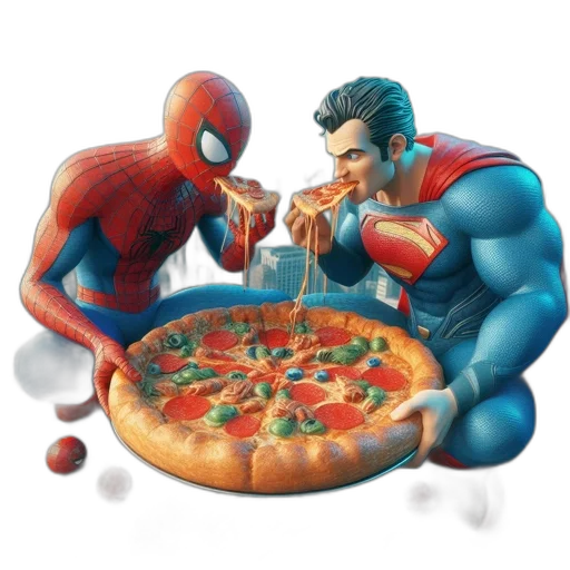 food, concept art, comic book art, pixel art, 3d render, two, iconic, superheroes transparent PNG cut-out