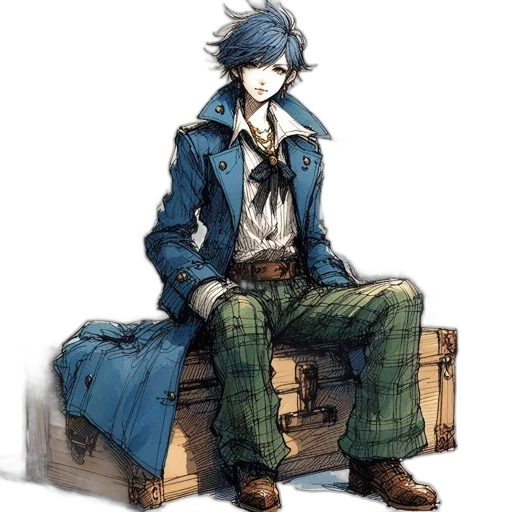jacket, staff, concept art, watercolor, pixel art, comic book art, blue, monochrome transparent PNG cut-out