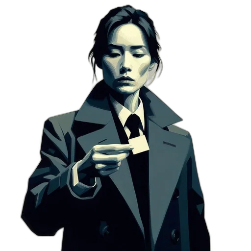 jacket, staff, face, umbrella, comic book art, concept art, pixel art, photorealistic transparent PNG cut-out