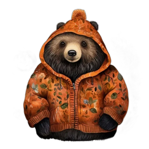 jacket, animal, concept art, 3d render, photorealistic, illustration, bear, wearing transparent PNG cut-out
