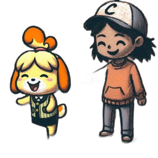 cartoon, pixel art, concept art, anime, golden, monochrome, two, characters transparent PNG cut-out