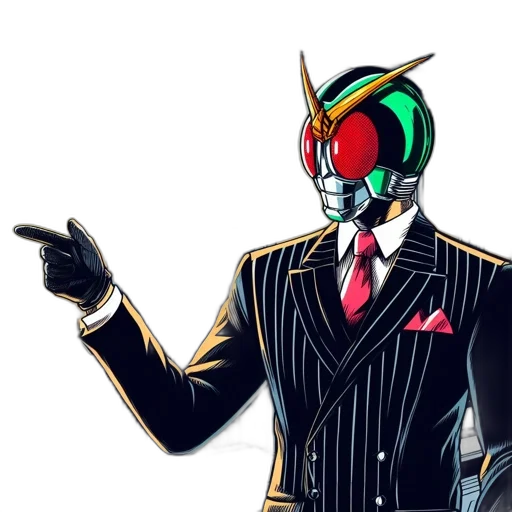 robot, mask, jacket, concept art, vaporwave, cartoon, pixel art, green transparent PNG cut-out