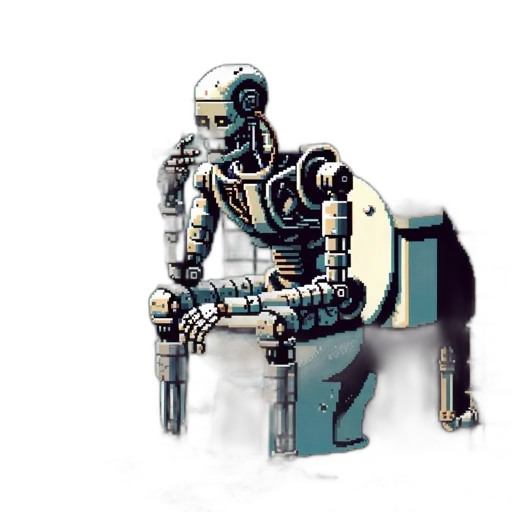 robot, weapon, furniture, staff, concept art, cyberpunk, pixel art, 3d render transparent PNG cut-out