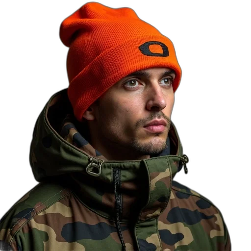 jacket, hat, face, photorealistic, colorful, neon, man, wearing transparent PNG cut-out