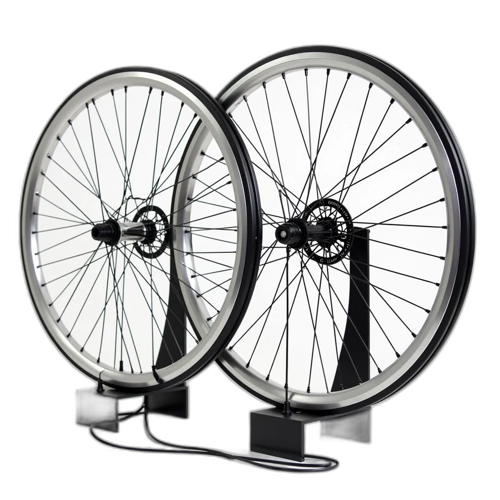 3d render, set, two, identical, silver, bicycle, wheels, black transparent PNG cut-out