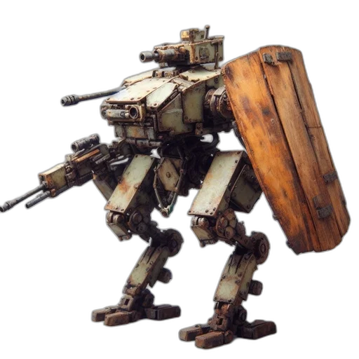 robot, weapon, furniture, concept art, 3d render, pixel art, fantasy art, weathered transparent PNG cut-out