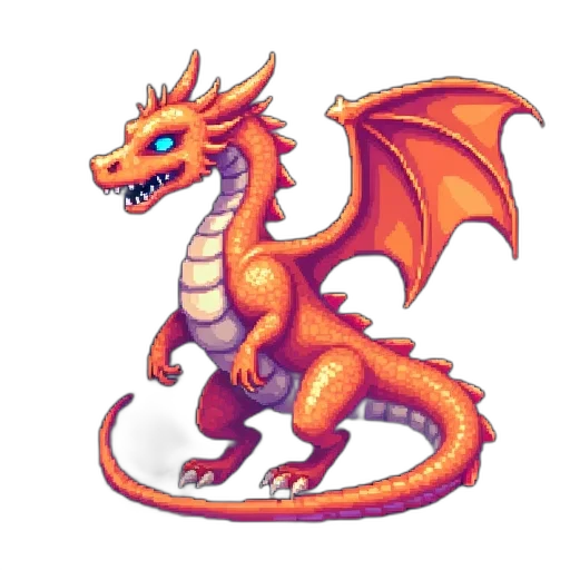 dragon, creature, animal, staff, pixel art, fantasy art, concept art, 3d render transparent PNG cut-out
