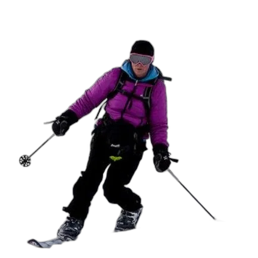 staff, jacket, 3d render, concept art, skier, vibrant, purple, black transparent PNG cut-out
