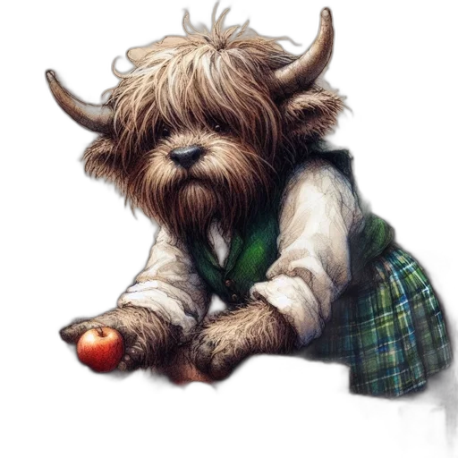 animal, photorealistic, fantasy art, concept art, watercolor, fantastical, creature, dog-highland transparent PNG cut-out