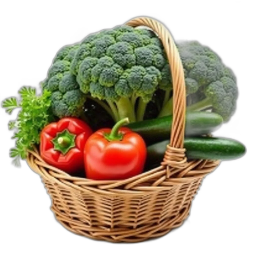 food, crown, photorealistic, green, wicker, basket, filled, variety transparent PNG cut-out