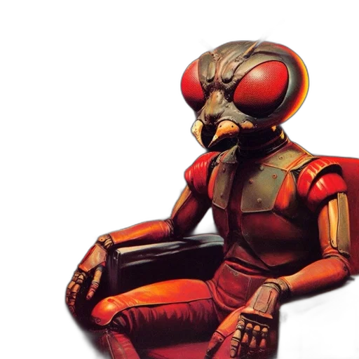 robot, mask, concept art, 3d render, comic book art, pixel art, outer space, red transparent PNG cut-out