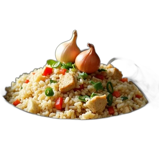 food, dragon, 3d render, photorealistic, bowl, rice, chicken, vegetables transparent PNG cut-out