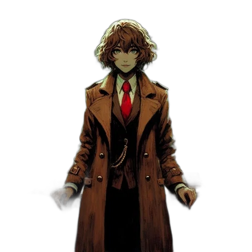 jacket, staff, concept art, comic book art, pixel art, anime, red, earth tones transparent PNG cut-out