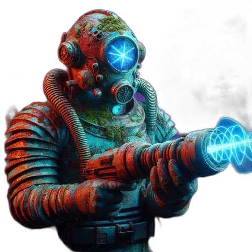 staff, weapon, robot, mask, concept art, cyberpunk, pixel art, 3d render transparent PNG cut-out
