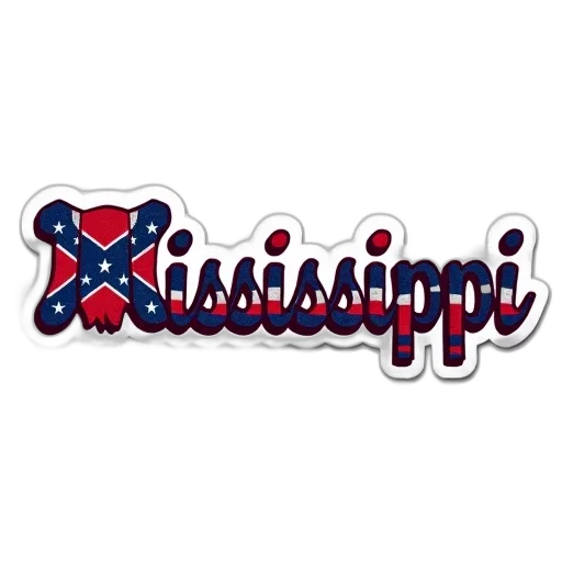 weapon, sticker, word, mississippi, red, blue, letters, white transparent PNG cut-out