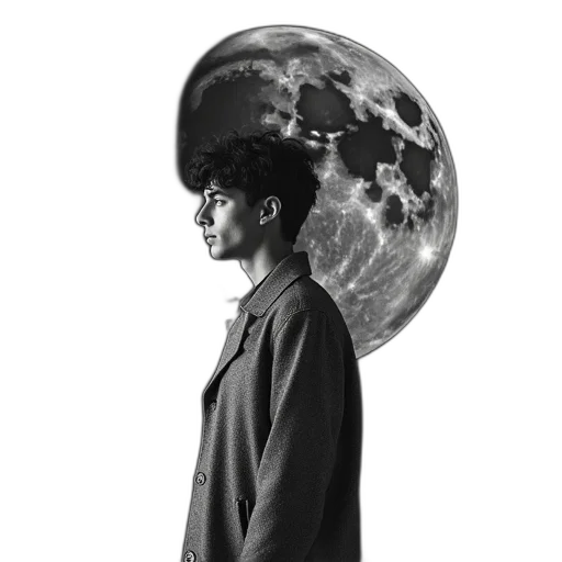 staff, umbrella, hat, jacket, photorealistic, concept art, outer space, monochrome transparent PNG cut-out