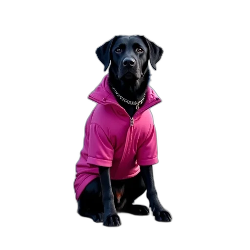 jacket, animal, umbrella, neon, black, labrador, retriever, wearing transparent PNG cut-out