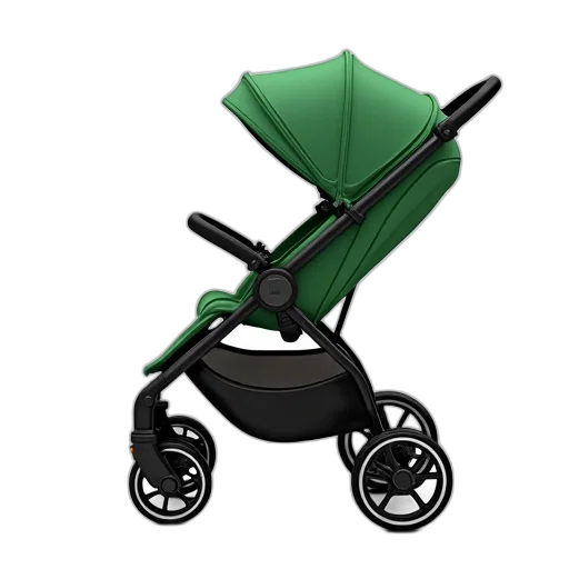 3d render, green, black, stroller, canopy, rear, storage, compartment transparent PNG cut-out