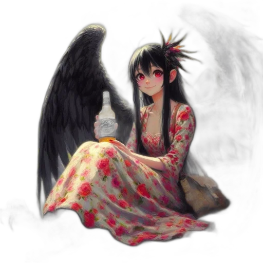 dragon, dress, fantasy art, anime, concept art, pixel art, red, dark transparent PNG cut-out
