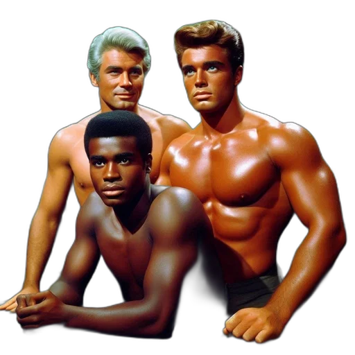 three, muscular, men, one, silver, hair, another, dark transparent PNG cut-out