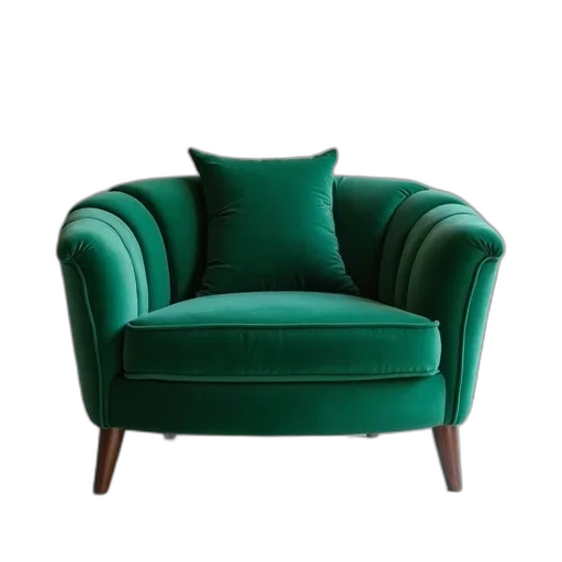 furniture, crown, 3d render, green, emerald, velvet, fabric, lounger transparent PNG cut-out