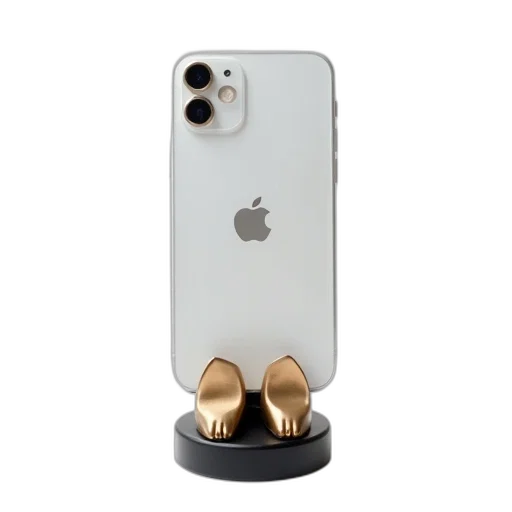 jewelry, 3d render, white, iphone, mounted, black, gold, stand transparent PNG cut-out