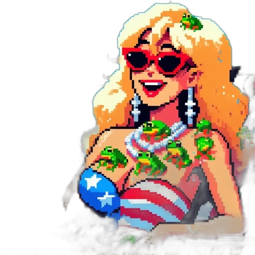 pixel art, comic book art, cartoon, concept art, woman, beach, chair, surrounded transparent PNG cut-out