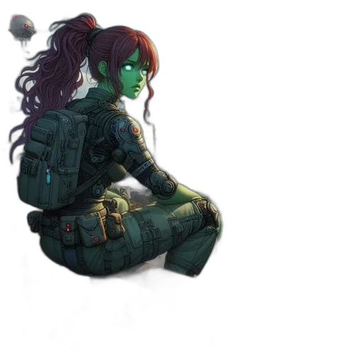 robot, mask, concept art, comic book art, pixel art, cyberpunk, outer space, green transparent PNG cut-out