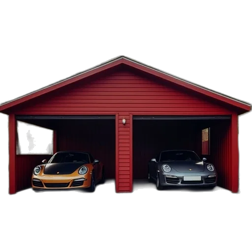car, building, 3d render, photorealistic, metal, carport, red, siding transparent PNG cut-out
