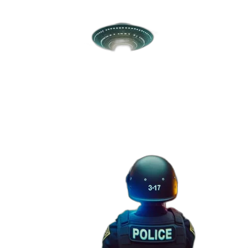 hat, robot, mask, weapon, concept art, vaporwave, cyberpunk, 3d render transparent PNG cut-out