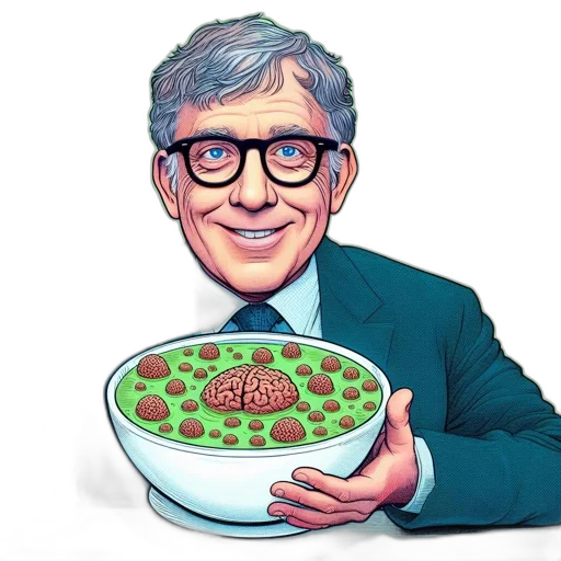 food, cartoon, man, blue, suit, smiles, while, holding transparent PNG cut-out