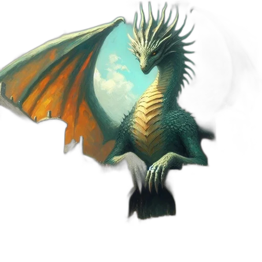 dragon, creature, staff, animal, fantasy art, concept art, pixel art, watercolor transparent PNG cut-out