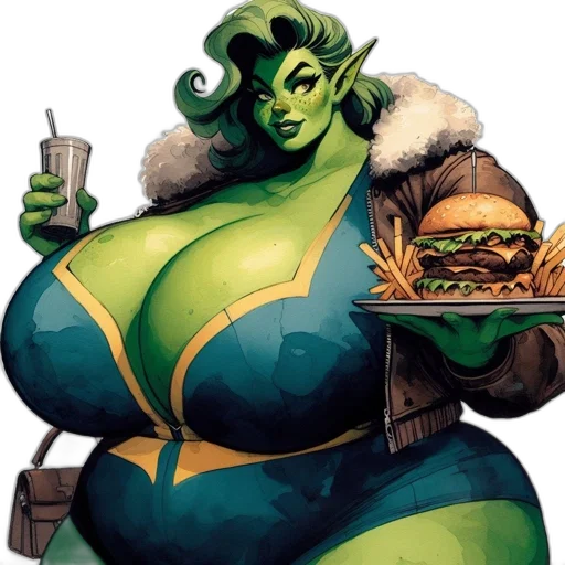 food, concept art, comic book art, fantasy art, green, animated, elf-like, figure transparent PNG cut-out