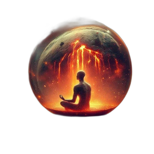 fantasy art, concept art, photorealistic, 3d render, fire, outer space, silhouette, person transparent PNG cut-out