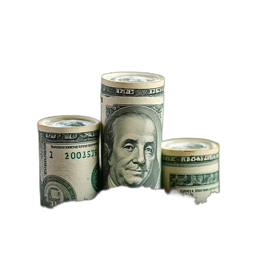 3d render, five, piles, dollars transparent PNG cut-out