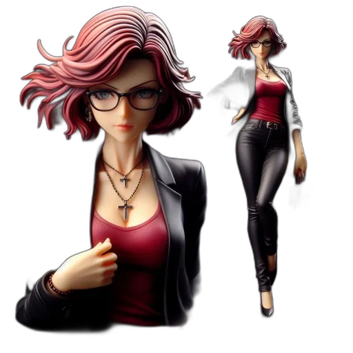 concept art, 3d render, comic book art, cartoon, detailed, businesswoman, figurine, stands transparent PNG cut-out