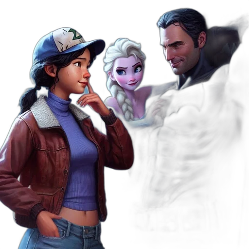 jacket, face, concept art, comic book art, fantasy art, photorealistic, snow, city street transparent PNG cut-out