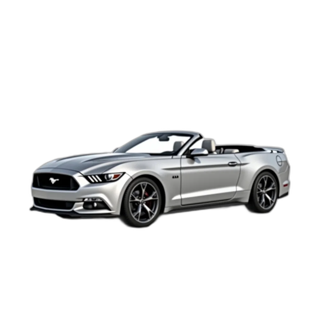 car, 3d render, photorealistic, silver, convertible, mustang, white, interior transparent PNG cut-out