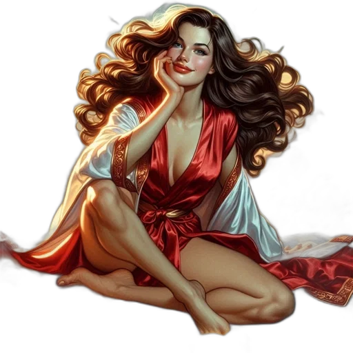 dress, comic book art, photorealistic, fantasy art, cartoon, red, image, features transparent PNG cut-out