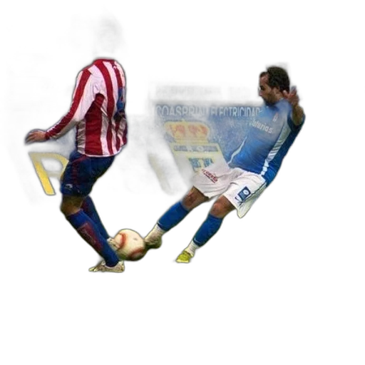 pixel art, soccer, player, blue, uniform, kicks, ball, while transparent PNG cut-out