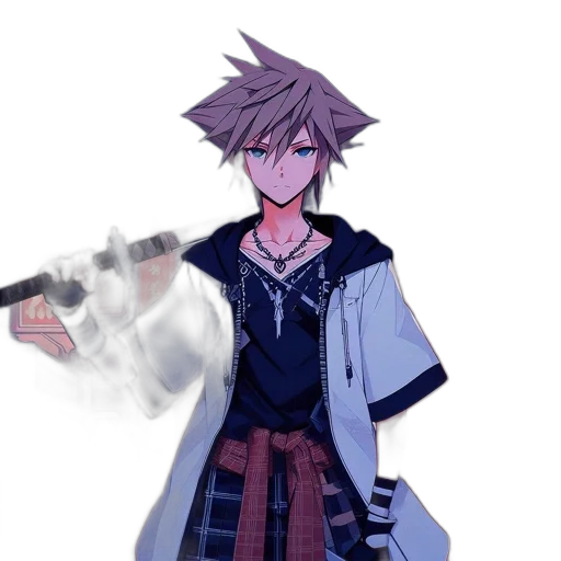 weapon, sword, staff, jacket, pixel art, anime, concept art, cyberpunk transparent PNG cut-out