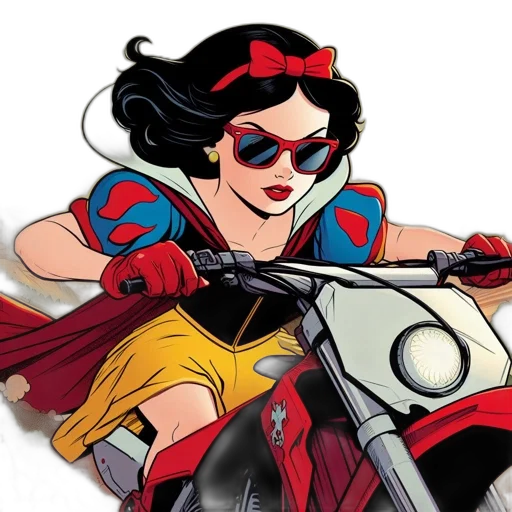 comic book art, cartoon, concept art, animation, contemporary, snow, white, rides transparent PNG cut-out