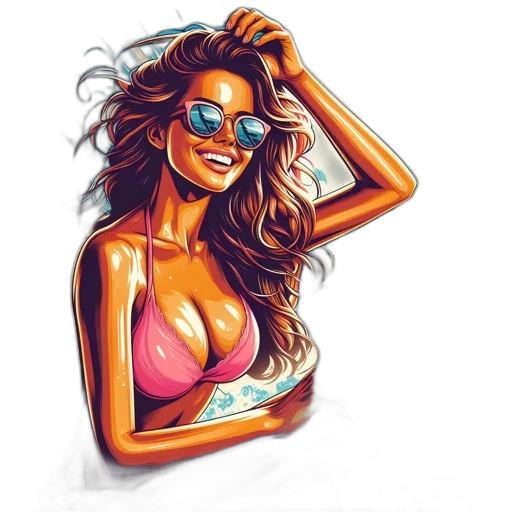 jewelry, face, cartoon, photorealistic, watercolor, comic book art, beach, neon transparent PNG cut-out