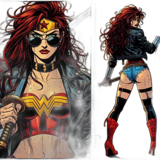 comic book art, concept art, fantasy art, cartoon, two, panels, feature, female transparent PNG cut-out