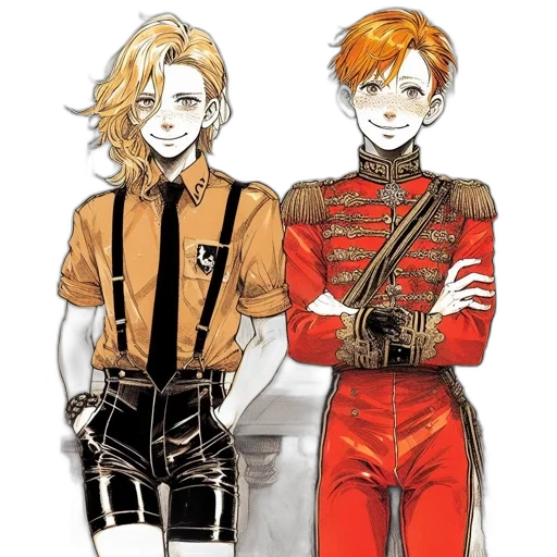 jacket, staff, watercolor, concept art, comic book art, cartoon, red, monochrome transparent PNG cut-out