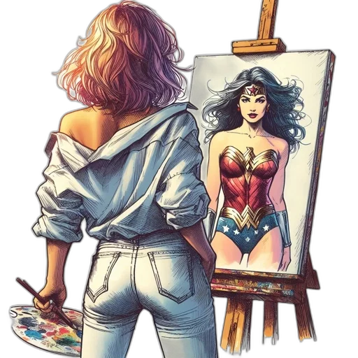 dress, comic book art, concept art, watercolor, oil painting, woman, multicolored, hair transparent PNG cut-out
