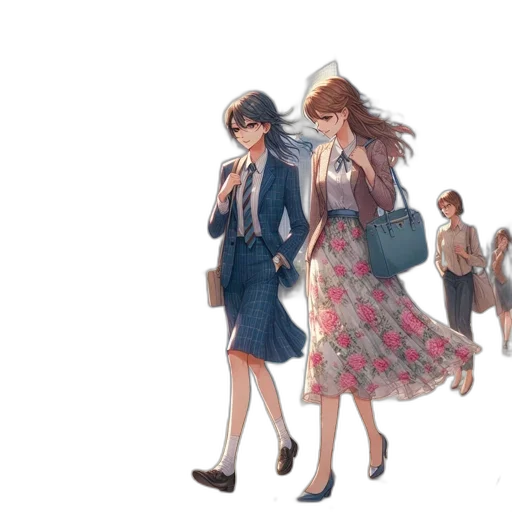 dress, concept art, 3d render, anime, cartoon, city street, snow, pastel transparent PNG cut-out