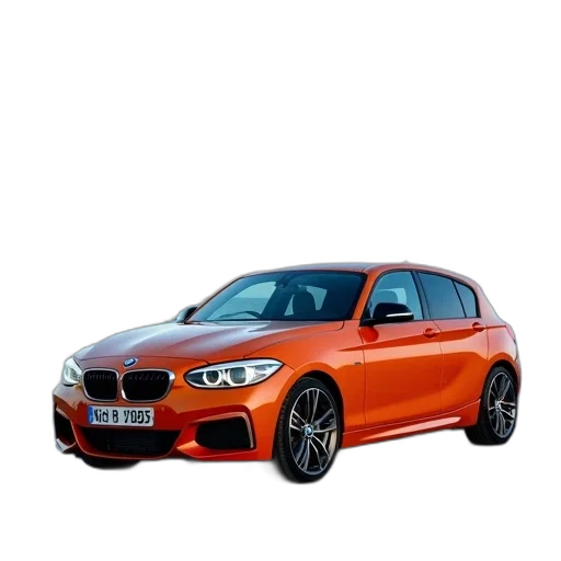 car, 3d render, photorealistic, orange, bmw, series, hatch, front transparent PNG cut-out