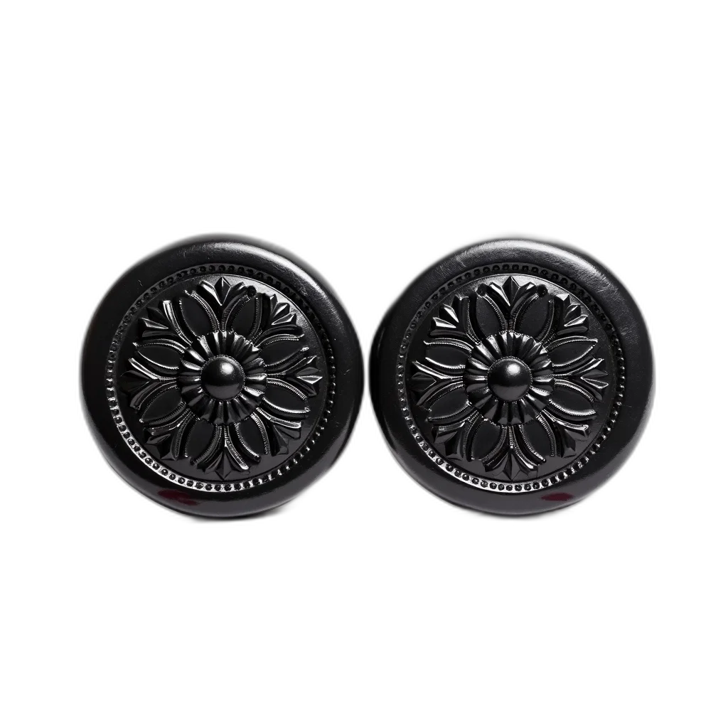 jewelry, dark, monochrome, set, two, round, black, shiny transparent PNG cut-out